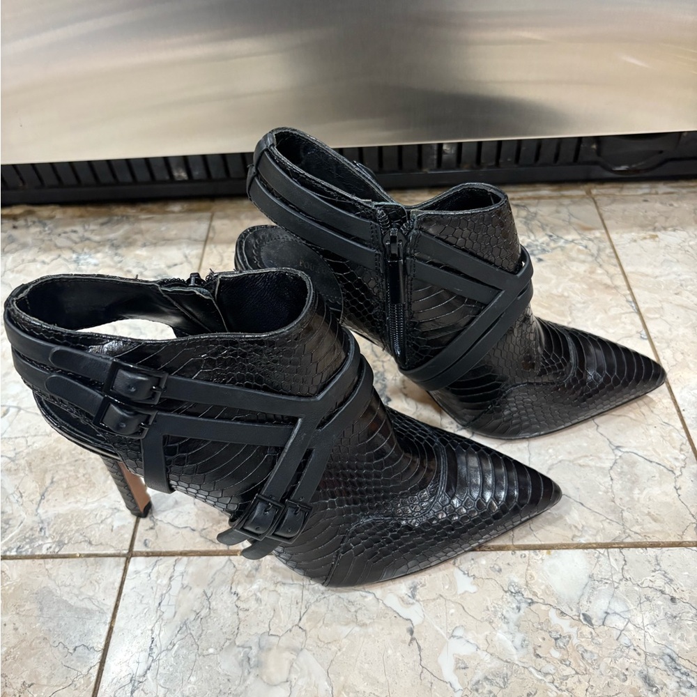 Pour La Victoire Black Snakeskin Ankle Booties